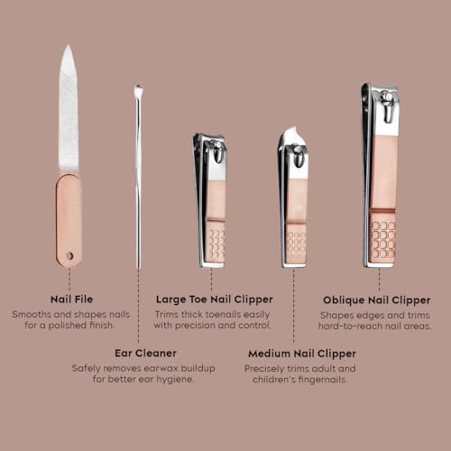 Image of Gleva 5 Pcs Nail Cutter Set, Stainless Steel Nail Clippers Set Toenail Clipper, Fingernail Clipper, Nail File, Ear Cleaner & Nail Cutter Anti-Slip Handle, Rust-Resistant, Durable for Men & Women