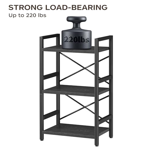 Homeiju Bookshelf, 3 Tier Industrial Bookcase, Metal Small Bookcase, Rustic Etagere Book Shelf Storage Organizer for Living Room, Bedroom, and Home Office(Black) Patent Pending D29873033 by Homeiju - Image 7