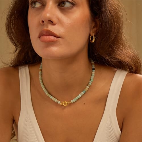 Beaded Gemstone Necklaces for Women, Bohemian Colored Choker Natural Stone Bead Decoration Summer Beach Handmade Jewelry Necklace4