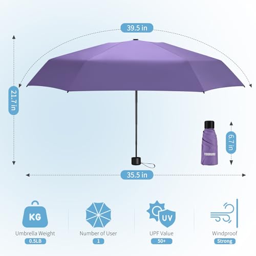 Yoobure Small Mini Umbrella with Case Light Compact Design Perfect for Travel Lightweight Portable Parasol Outdoor Sun&Rain Umbrellas