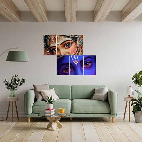 Image of THE URBAN BRAND Pack of 2 Radha Krishna Split Posters - Divine Love Eyes Wall Art (A4 Size Each Panel) | 300 GSM Glossy Paper | High-Resolution Prints | Spiritual & Aesthetic Home Decor