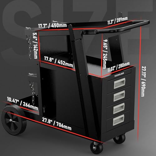 YESWELDER 2-Tier Welding Cart with 4 Drawers and Dual Cylinder Slots