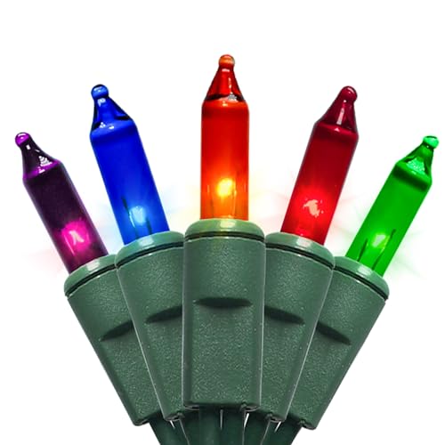 Christmas Lights Multicolor 35 Count - Incandescent Multi-Colored Mini String Lights for Indoor/Outdoor Holiday Christmas Decorations, 8.5 Feet Green Wire, Connectable