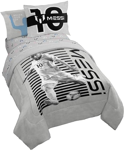Image of Jay Franco Kids Comforter Set Includes Sheets and Pillow Cover - Soft and Cozy Bed Set for Stylish Room Decor, Grey - Messi, 7 Piece Full