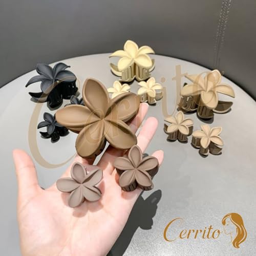 Image of Cerrito 9 Pcs Flower Hair Claw Clips for Women Girls - Large Strong Hold Clamps for Thick Thin Hair, Matte Nonslip, Neutral Floral Claw, Styling Small Hair Accessories, Ponytail Holder, Multicolor