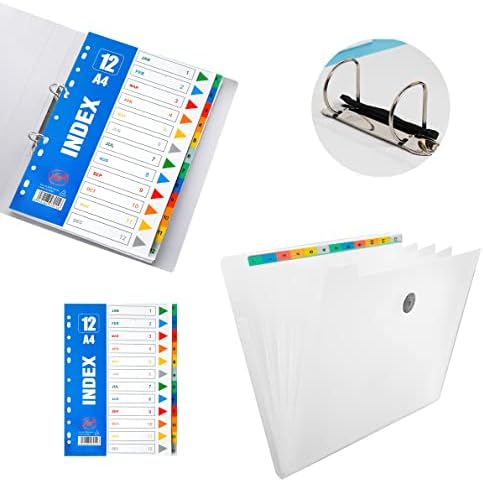 AZKEEGREY 10 Pack Plastic File Dividers A4 Monthly Dividers for Lever Arch Files 12 Part, Month Dividers a4 Jan to Dec Multi Punched Index Dividers