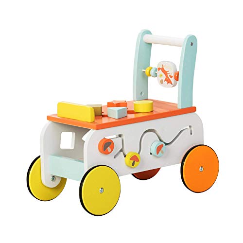 labebe Baby Walker with Wheel, 3-in-1 Wooden Activity Walker for Kids 1-3 Years, Baby Push Walker Girl&Boy/Wooden Push Toy/Walker Toy Infant/Baby Wagons/Learning Walker/Push Cart Toy Orange