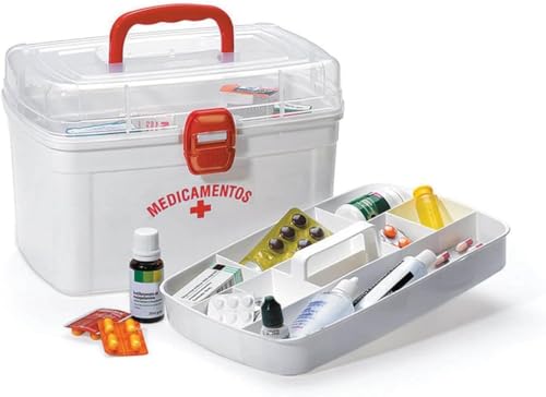 Maleta Fresqueira de Medicamentos Grande com Bandeja Removível Caixa Organizadora de Remédios e Kit Primeiros Socorros Portátil para Casa Viagem Clínica e Escritório