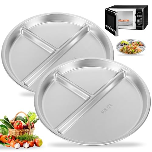 FORNORM 2 Piezas Plato Con Separador, Plato De Acero Inoxidable De 23 cm Bebé Plato De Raciones Para Adultos Vajilla Para Niños Bandeja Para Aperitivos
