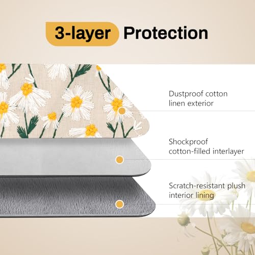 Image of Dadanism 6-7 Inch Embroidered Daisy Floral Padded Sleeve for 7 inch All-New Kindle Paperwhite /Colorsoft Signature Edition, Protective Sleeve Carrying Case for 6 inch Kindle E-Reader /Oasis /Kobo E-Reader, Beige