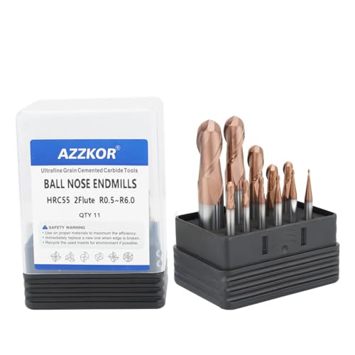 Carbide Ball Nose EndMill HRC55 Double Edge 2 Flute TiAlN Coating Tungsten Steel Milling Cutter for Metal Steel HRC55 R0.5-R6.0 Series 11pcs Set