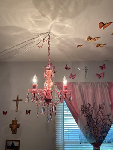 Image of The Original Gypsy 3-Light Plug-in Crystal Swag Chandelier, Pink