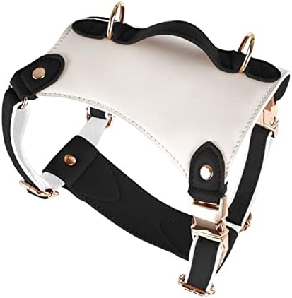 Pet Leather Medium Dog Harness Adjustable Shoulder Straps Vest Style Leash Dog Harness Handle Reflective Outdoor Training Set,Black,S