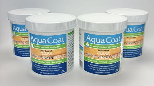 Image of Aqua Coat Water-Based Clear Wood Grain Filler Gel, Fast-Drying, Low Odor, Low VOC, Sandable, Stainable & Paintable, Easy Water Cleanup, Glossy Finish, 4 Pack (Pint)