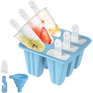 Ventdest Eisformen Eis am Stiel Silikon, 6 Zellen Eis am Stiel Formen BPA Frei für Kinder, Erwachsen und Baby, Eis Selber Machen Formen, Popsicle Formen mit Reinigungsbürste und Falttrichter (Blau)