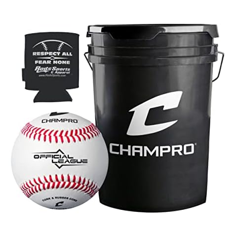 CHAMPRO CBB-90 Durahide Cover Baseballs in a Black Bucket – 30 Balls and one Rods Can Sleeve Included Cover