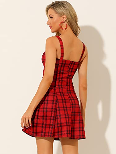 Image of Allegra K Women's Plaid Tube Dress Zip Up Strap Sleeveless Party Mini A-Line Dress