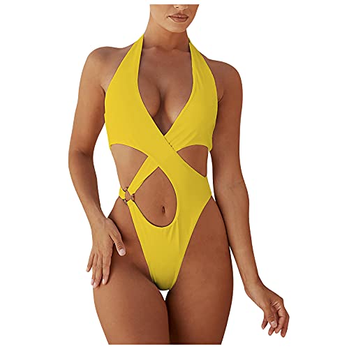 Traje de baño monokini para mujer, traje de baño de verano 2025, traje de baño para mujer, traje de baño con control de tamaño de barriga, conjunto de tankinis, traje de baño adelgazante, amarillo,