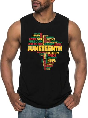 Grezea Juneteenth Tank Top for Men: African American T-Shirts American Freedom Sleeveless June 19th Tees Black
