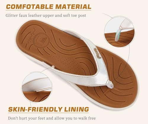 Image of jiajiale Womens Fashion Orthotic Flip Flops Ladies Slip On Lightweight Comfortable Thick Cushion Yoga Mat Thong Sandals With Plantar Fasciitis Arch Support