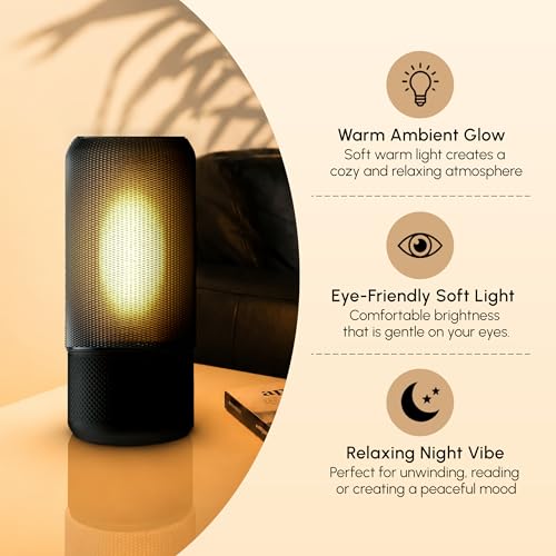 Image of Modern Ambient Table Lamp /Stylish Bedside Desk Lamp /Gentle Warm Glow & Energy-Efficient Lighting /Perfect for Side Table /Bedroom /Living Room /Home Decor /Study & Office - (Black)