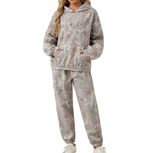 Camo Sweatsuits for Women Set 2 Piece Oversized Maple Leaf Print Hooded Sweatshirt Lounge Sets Fall Outfits 2025