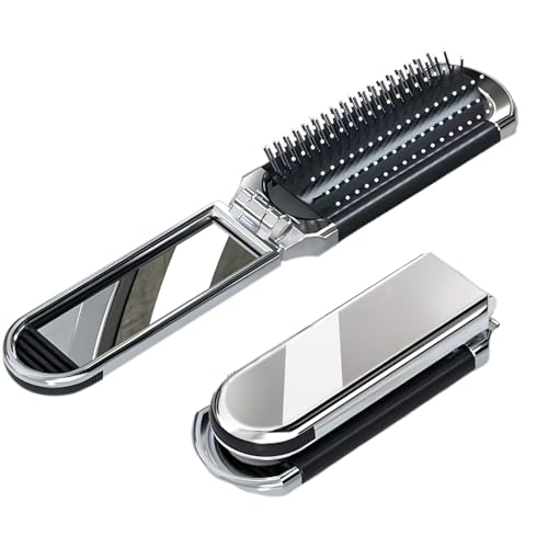Image of TORMEN 2 Pack Folding Travel Brushes for Hair Travel Hair Brush with Detachable Mirror Compact Scalp Massage Comb for Women Mini Portable Hairbrush for Purse Gym Trip(Electroplated silver plating) | Compact folding travel hair brush with detachable mirror. Scalp massage comb, portable design. Women, men, and kids travel