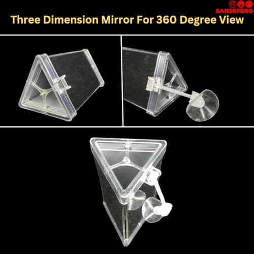 Image of SANSEFERO Rumble Fish Training Mirror Flowerhorn Training Three Side Mirror with a Frame, Interactive Floating Ball and Suction Cup for Representability Fin and Improves Physical Exercise (DYJ-10)