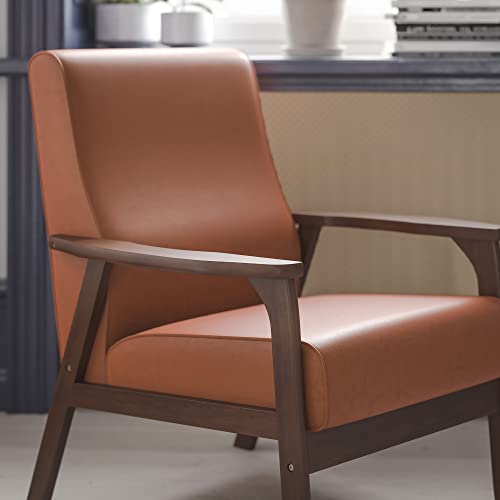 Flash Furniture Langston Commercial Mid Century Modern Chair - Cognac LeatherSoft Upholstery - Walnut Finish Wooden Frame and Arms - Extra Supportive Sinuous Springs - Image 4