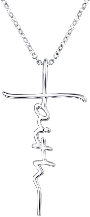 Faith Cross Necklace for Women 925 Sterling Silver Pendant Necklace With Birthstone Initial Christian Religious Confirmation Baptism Gifts