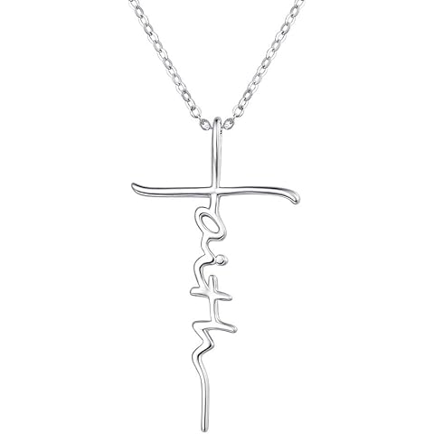 PRAYMOS Faith Cross Necklace for Women 925 Sterling Silver Pendant Necklace With Birthstone Initial Christian Religious Confirmation Baptism Gifts