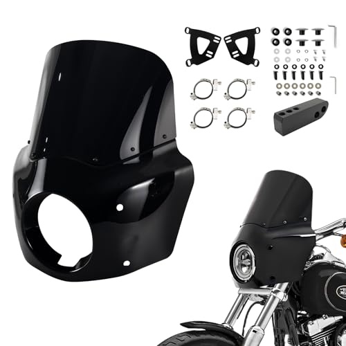 Image of Motorcycle Fairing Windshield Kit For 2006-2017 Dyna Street Bob Super Glide FXD FXDC Low Rider Accessories, 48-58mm Forks 11 inch Dark Gray Motorbike Wind-Screen with Extension