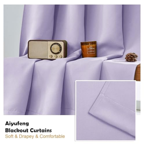 Image of Aiyufeng Lilac Blackout Curtains for Bedroom 63 Inch Length 2 Panels, Solid Thermal Insulated Energy Saving Rod Pocket Window Treatment Curtains Blackout Drapes, W40 x L63 Inch,Lilac