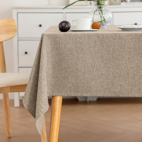Nappe rectangulaire coton lin kaki uni anti-taches pour table à manger - 4