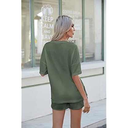 Andeip Pajamas Womens Waffle Knit Lounge Set Short Sleeve Top and Shorts 2 Piece Loungewear Outfits Pj Sets with Pockets - Image 6