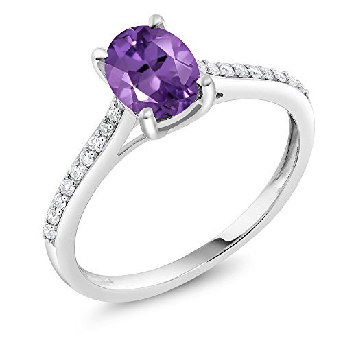 Gem Stone King 10K White Gold Gemstone Birthstone and White Diamond Engagement Ring | Oval 8X6MM | Wedding Anniversary Promise Ring For Women | Available In Size 5, 6, 7, 8, 9