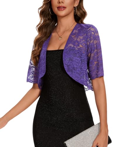 Image of MINTLIMIT Womens Floral Lace Bolero Half Sleeve Shrug Open Front Elegant Cropped Cardigan Shrugs for Evening Party Dresses