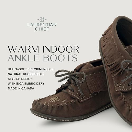 Image of Laurentian Chief Moccasins Women Ankle Boot - Stylish Ankle Boots with Inca Embroidery, Comfortable Insole, Durable Rubber Sole, Made in Canada