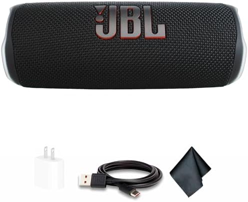 JBL Flip 6 Portable Bluetooth Speaker, deep bass, IP67 Waterproof, for Home, Outdoor and Travel (Black) (JBLFLIP6BLKAM) + USB Adapter + Microfiber Cloth