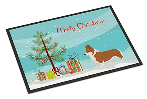 Caroline's Treasures BB8482JMAT Pembroke Welsh Corgi Christmas Doormat 24x36 Front Door Mat Indoor Outdoor Rugs for Entryway, Non Slip Washable Low Pile, 24H X 36W