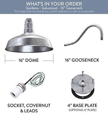 Steel Lighting Co. Gardena Barn Light | Outdoor Wall Mounted | 16" Dome | 16" Gooseneck | Farmhouse Light Made In America | Galvanized Exterior/Galvanized Interior #TOP5