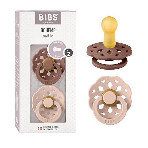 Image of BIBS Pacifiers - Boheme Collection | BPA-Free Baby Pacifier | Made in Denmark | Set of 2 Woodchuck/Blush Color Premium Soothers | Size 6-18 Months