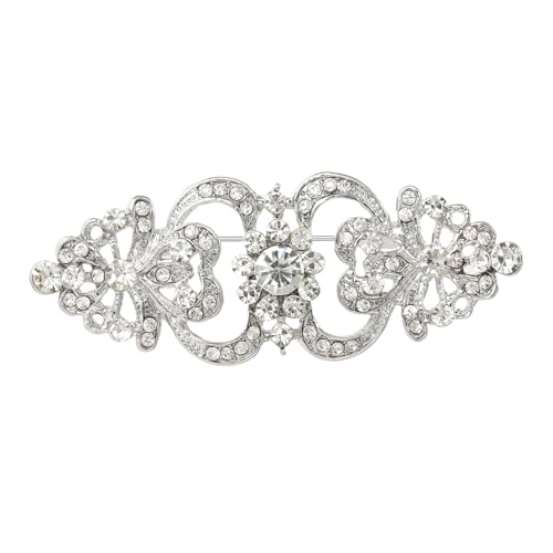 Elegant Marquise Rhinestones Brooch Pin for Women Fashion Vintage Court Crystal Flower Corsage Bouquet Brooches Lapel Pins for Suit Dresses Clothes Accessories Jewelry Wedding Party Her (Silver)