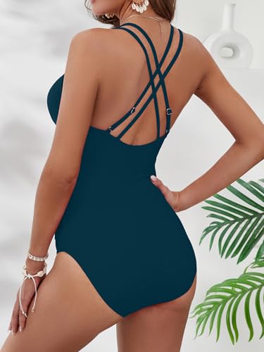 Image of KI LAPHEE One Piece Swimsuits for Women Tummy Control Bathing Suits Sexy Criss Cross Back Swimwear