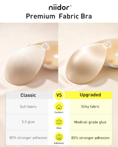 Image of Niidor Adhesive Bra Strapless Ultra Sticky Invisible Push up Silicone Bra Multiple Colors Sizes Reusable for Backless Dress