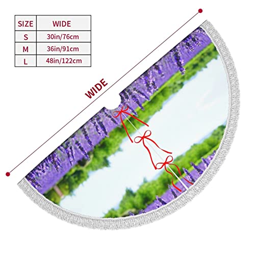 Purple Floral Fringe Edge Christmas Tree Thickened Apron, Holiday Decorative Tree Skirt #TOP4