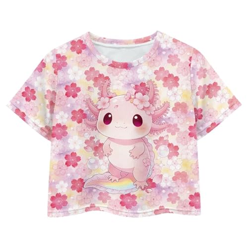 Image of Girls Fashion Crewneck Tee Shirts Casual Short Sleeve Crop Top Summer Outfits 5-14 Years Old