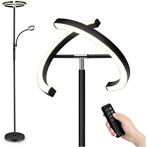 FIMEI Split Floor Lamp Modern LED Rotatable Floor Lamp with Reading Light, Eye-Protection Reading Standing Lamp with Stepless Dimming and 3000K-6000K Color, Separately Rotatable Design, Black Cover
