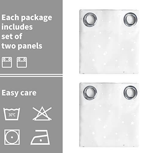 Image of BGment Kids Blackout Curtains for Bedroom - Grommet Thermal Insulated Silver Star Print Room Darkening Curtains for Living Room, Set of 2 Panels (52 x 84 Inch, White)