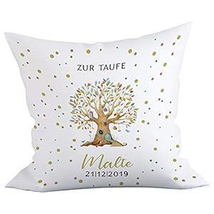 Liamoria® Taufkissen Lebensbaum zur Taufe oder Geburt Modell Malte 40 x 40 cm Kissen Bezug mit Personalisierung ohne…
